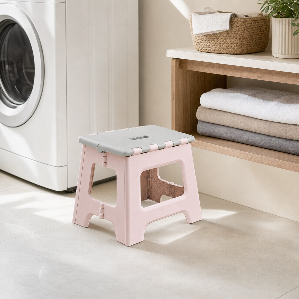 LIND Folding Chair lifestyle image for a calm laundry room setup.