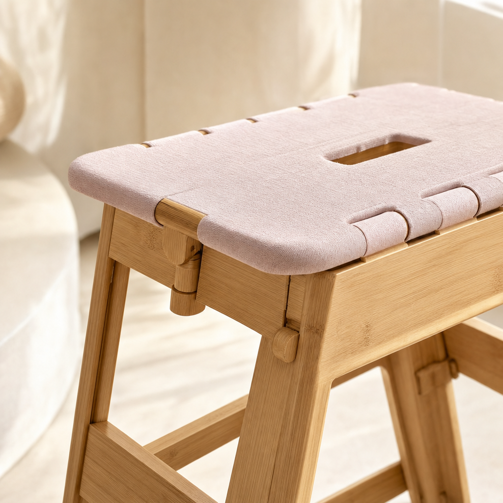 LIND Folding Chair close-up image for a calm laundry room setup.