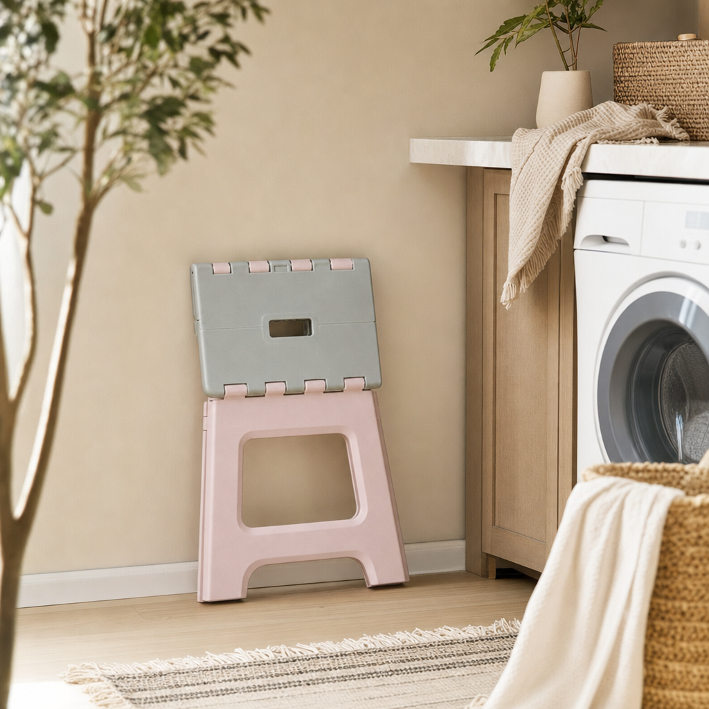 LIND Folding Chair scale image for a calm laundry room setup.