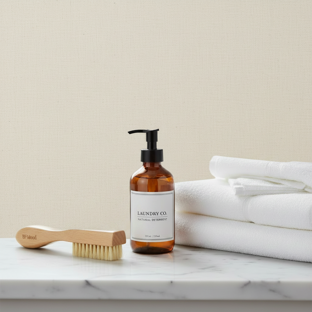 Lifestyle soap dispenser linen background