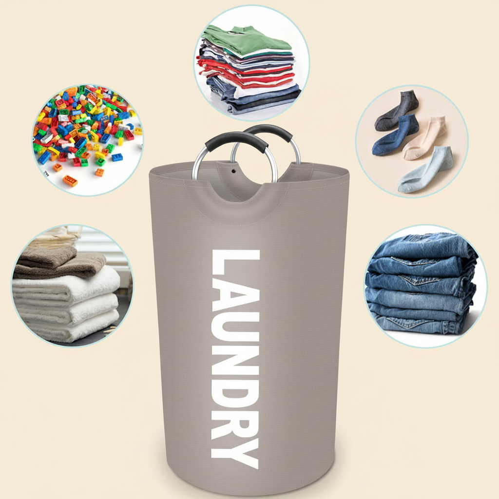 LIND Collapsible Laundry Basket, styled in a laundry room