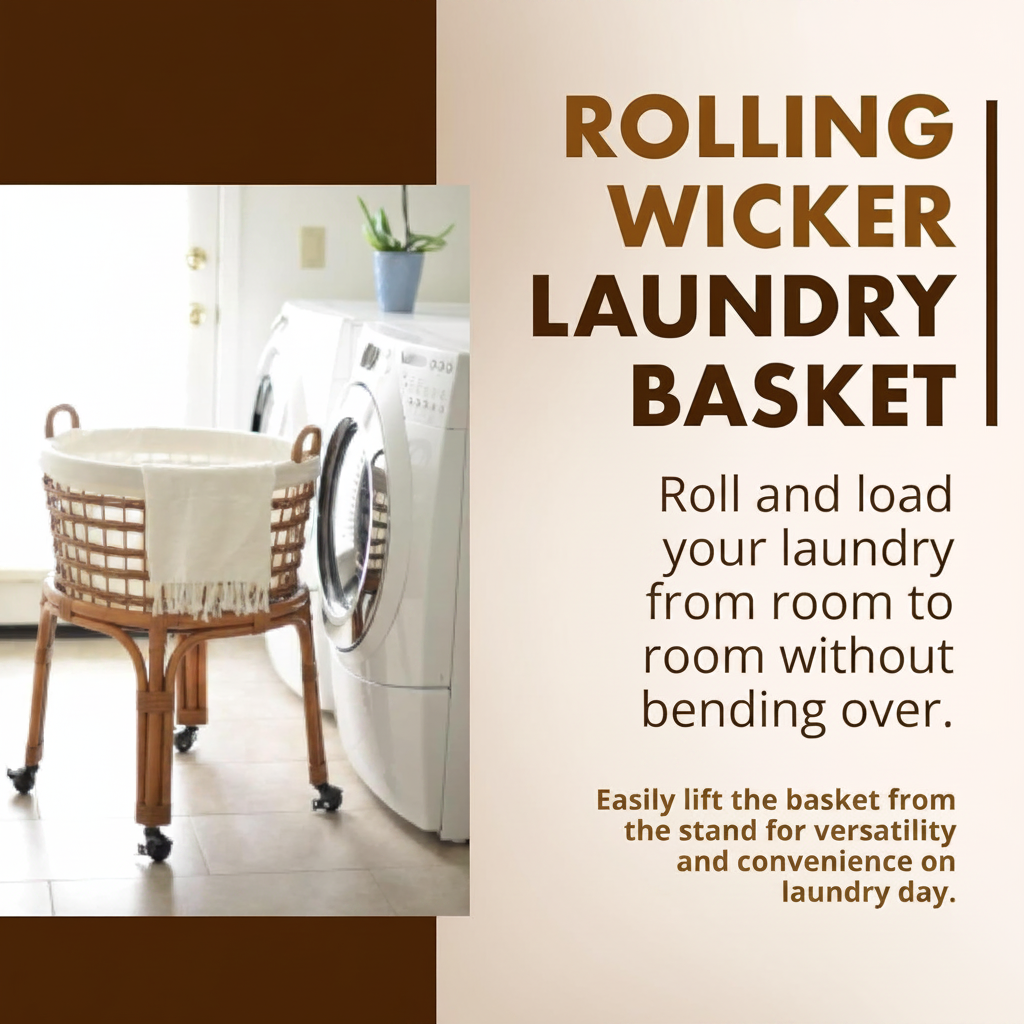 LIND Rolling Rattan Laundry Hamper, lifestyle view