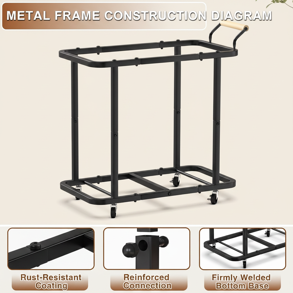 LIND Rolling 3-Section Laundry Hamper, metal frame construction