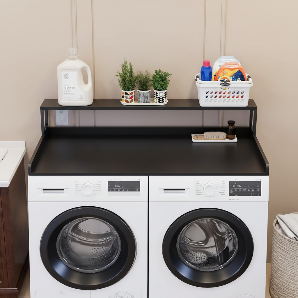 LIND Washer & Dryer Countertop with shelf, black, modern styling