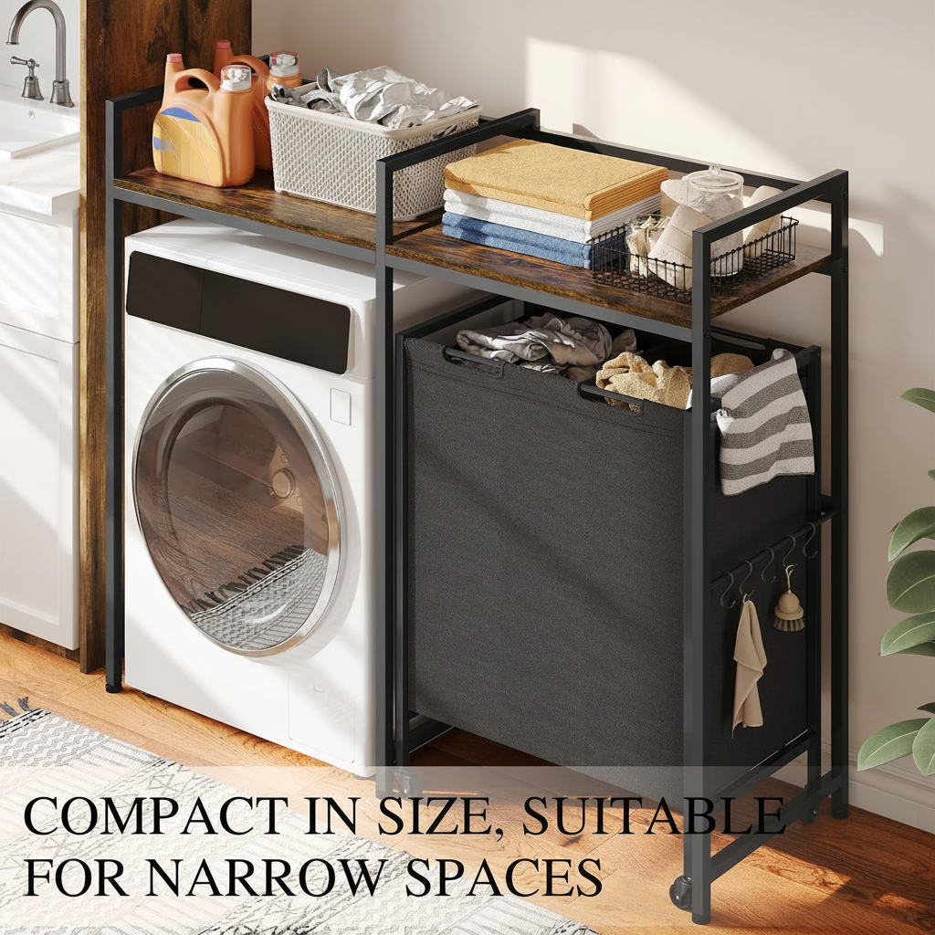 LIND Over-the-Washer Rolling Shelf, narrow space fit