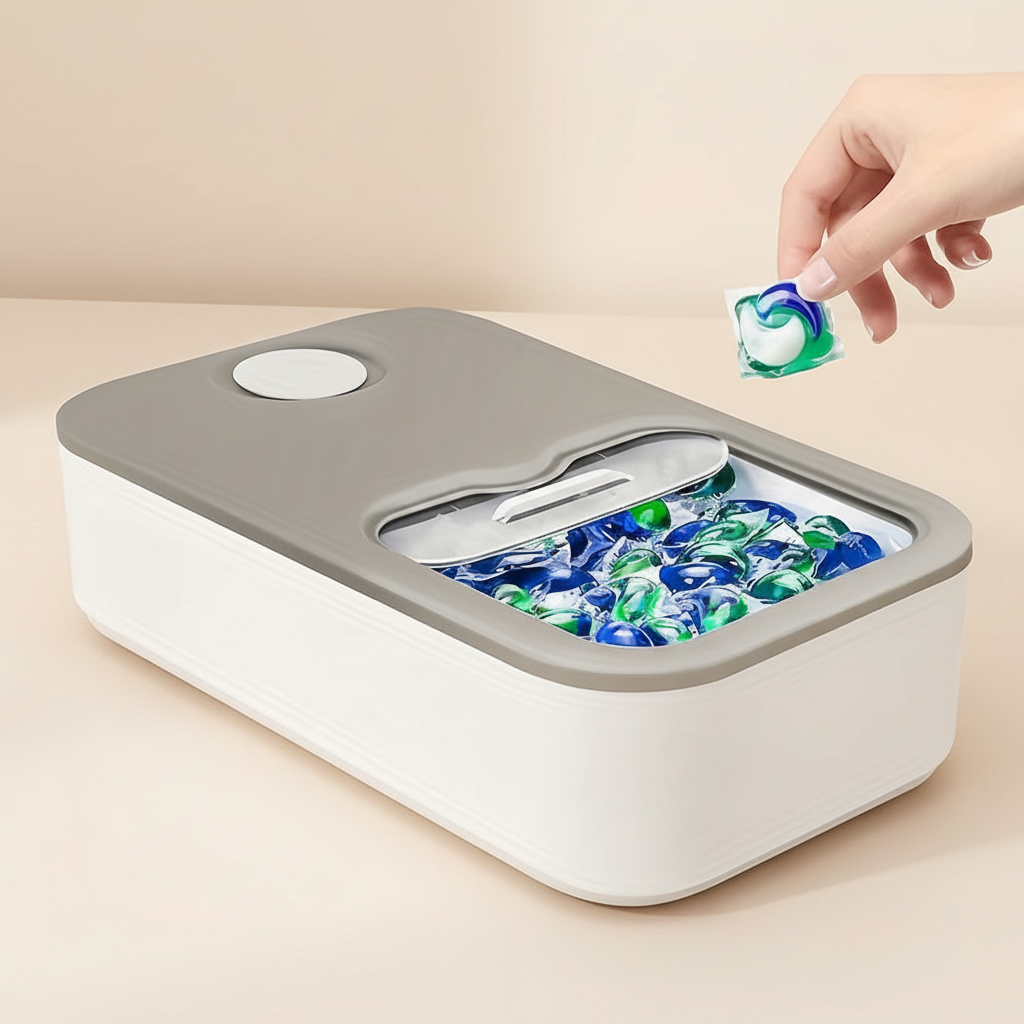 LIND Laundry Pod Container, lid open