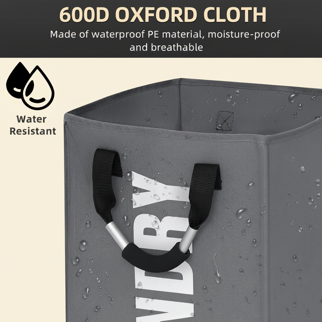 LIND Collapsible Laundry Hamper Bag, Oxford cloth material detail