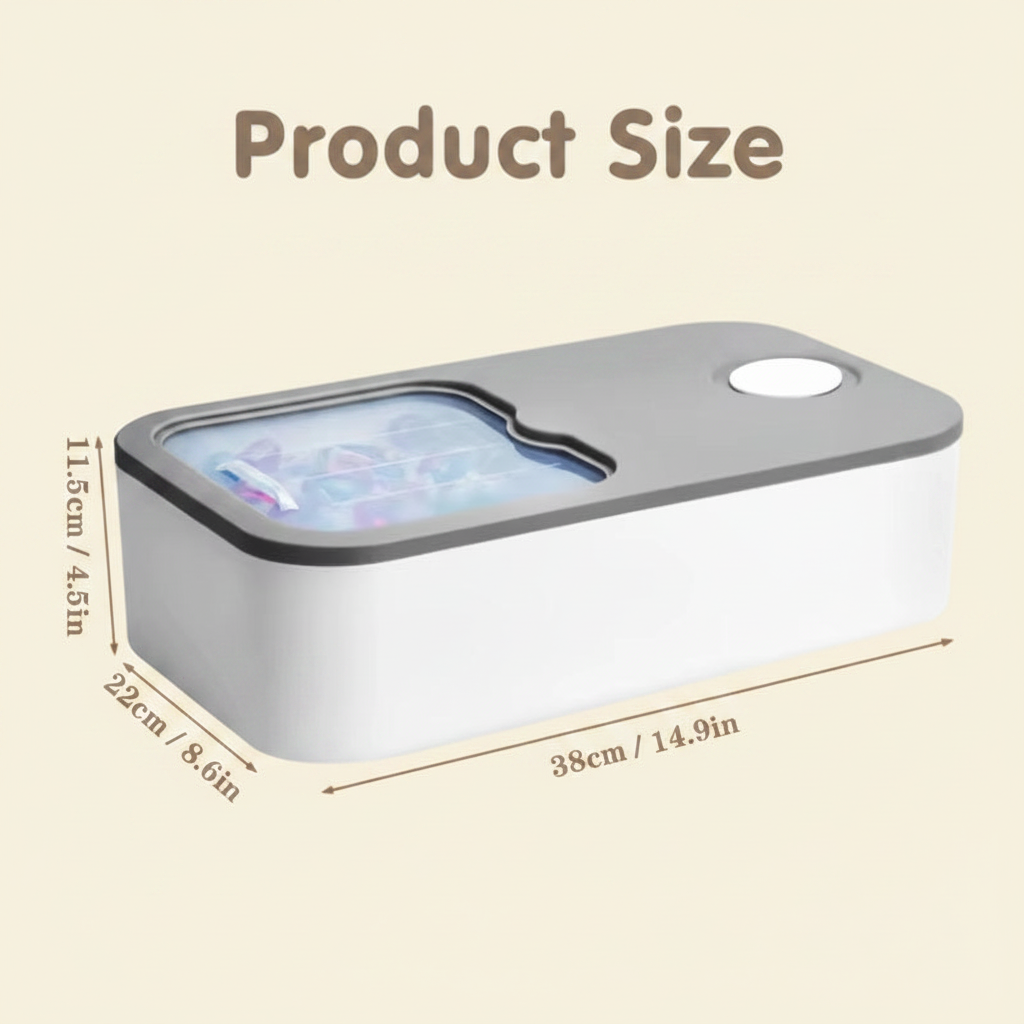 LIND Laundry Pod Container with sliding lid, dimensions