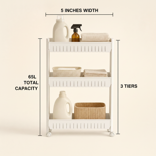 Slim 3-Tier Rolling Storage Cart – With Dimensions