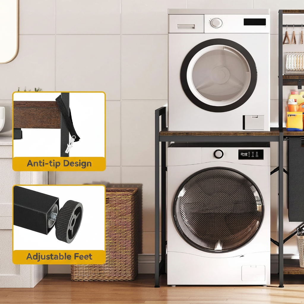 LIND Over-the-Washer Shelf, stacked storage view