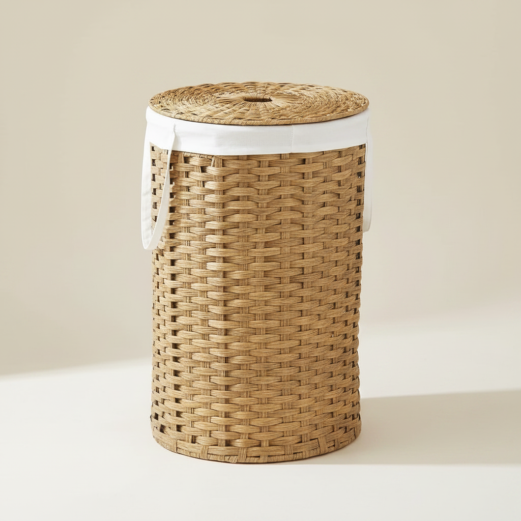 Wicker hamper angled view