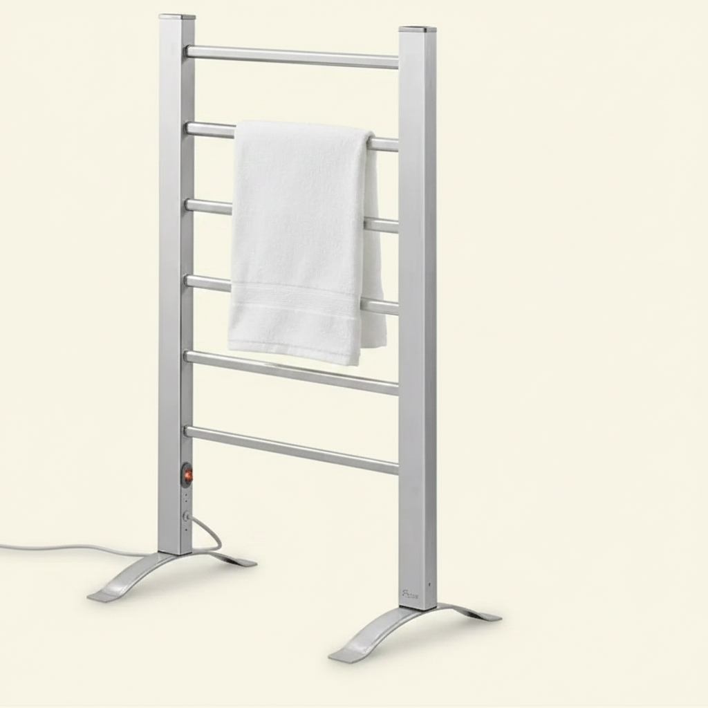 LIND 6-Bar Electric Towel Warmer, wall-mounted, brushed chrome