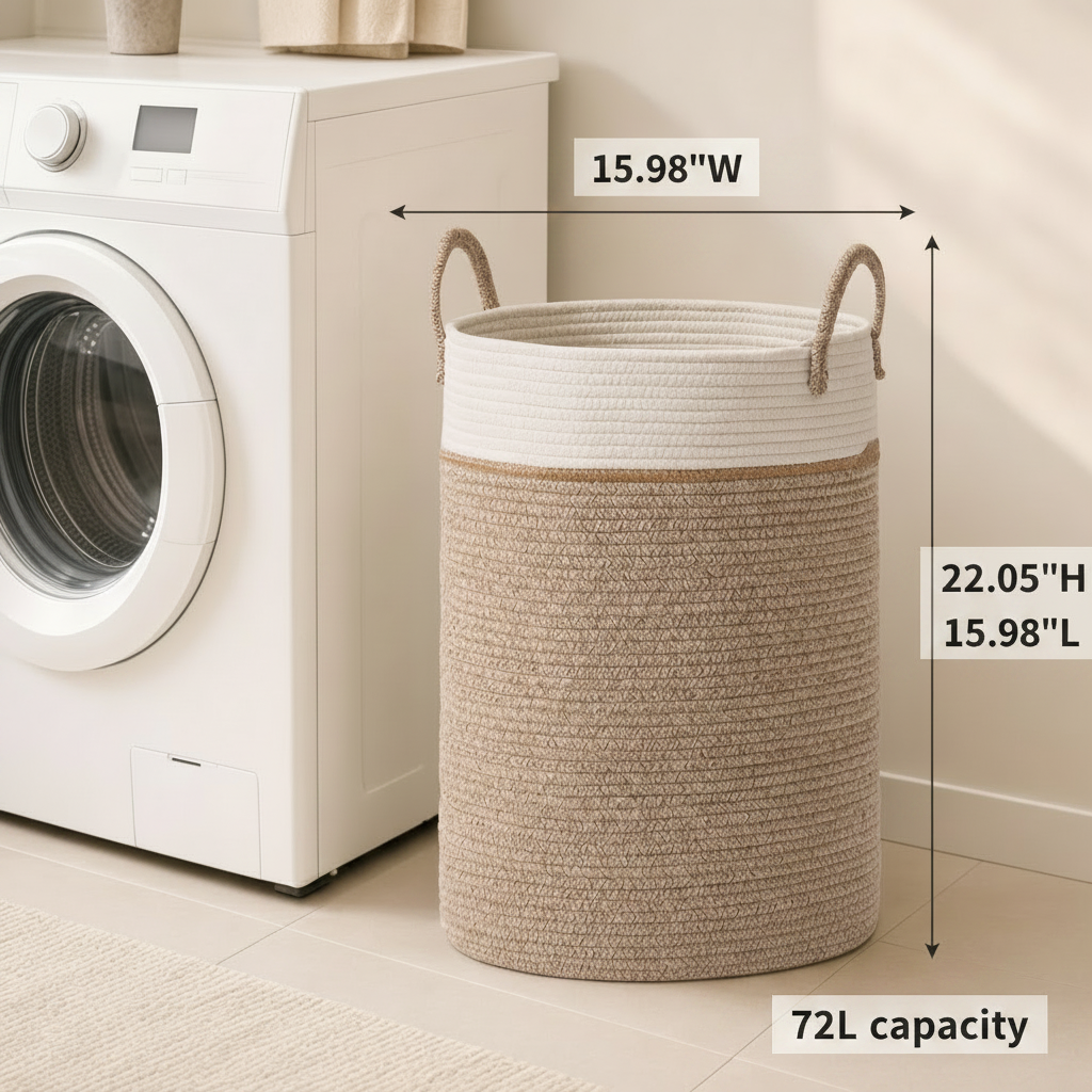 Tall Woven Cotton Rope Laundry Basket – Cream, XL